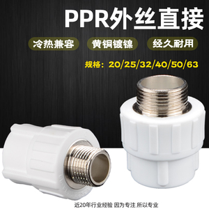 PPR铜外丝直接变径异径热熔转接头PPR给水管配件家用4分20 6分25