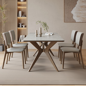 北欧风实木岩板餐桌客厅进口白蜡木腿饭桌长方形饭桌餐台椅子组合
