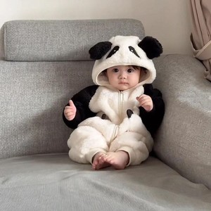 熊猫装婴儿爬爬服秋冬2023新款男女宝宝连体衣婴幼儿加厚保暖哈衣