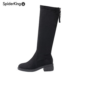 蜘蛛王女冬季加绒保暖不过膝绒面瘦瘦靴小个子平跟软底高筒弹力靴