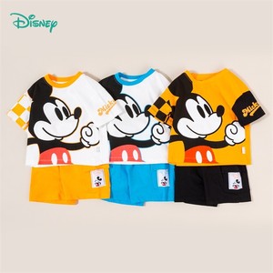 迪士尼童装男童套装夏季短袖t恤短裤2024新品米奇卡通两件套装3色