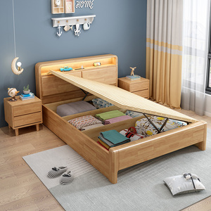 实木床1.2m1.35米小户型儿童床单人气压侧开1.5米抽屉高箱储物床