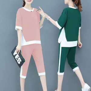 大码女装夏季韩版运动服新款时尚休闲套装短袖宽松七分裤两件套潮