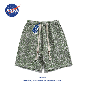 NASA官方旗舰格纹绣花短裤男士夏季潮牌欧美嘻哈运动宽松五分裤子