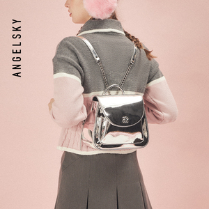 ANGELSKY双肩包女设计感小众链条2024新款银色黑色包包原创背包