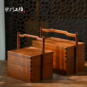 碧门工坊竹制提箱竹编提篮茶具收纳箱户外茶盘便携竹提盒双层食盒