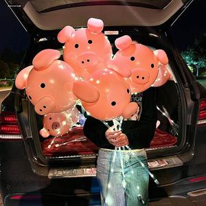 网红发光小猪气球儿童空气充气猪头气球粉色猪猪手持户外拍照地摊