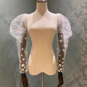 新娘婚纱礼服肩袖白色网纱加花瓣礼服配件可拆式长款泡泡手套宽松