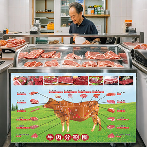 牛肉店广告贴纸牛羊肉分割部位装饰壁画牛排店装饰分解自粘图海报