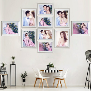 简约客厅沙发装饰画照片墙创意组合婚纱照相框放大挂墙背景墙制作