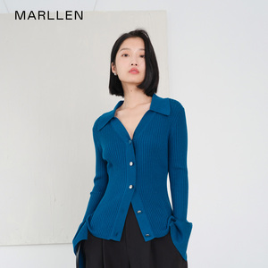 Marllen 高弹面料口碑纱线 克莱因蓝肌理Polo翻领针织衫开衫毛衣
