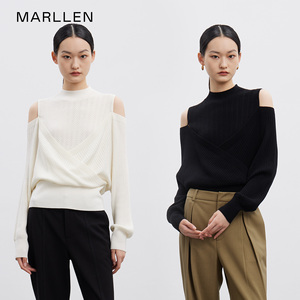 Marllen 高级感露肩设计王炸款 半高领假两件别致镂空针织毛衣