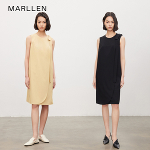 Marllen定制环保面料 小众设计感裁片拼接蝴蝶结优雅通勤连衣裙