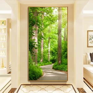 现代简约入户走廊过道玄关装饰画进门竖版风景树林挂画大树墙壁画