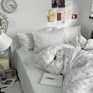 韩式卡通碎花床单四件套纯棉全棉床笠被套被罩宿舍床品床上三件套