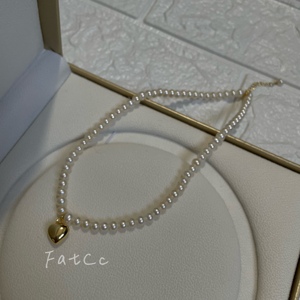 FatCc/天然淡水珍珠项链法式复古爱心吊坠气质锁骨链女精致纯手工