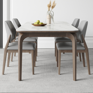 岩板餐桌现代简约轻奢家用小户型长方形胡桃色橡木岩板餐桌椅组合