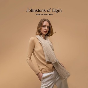 【年中8折】Johnstons of Elgin 斜纹混纺羊绒围巾女男 礼盒