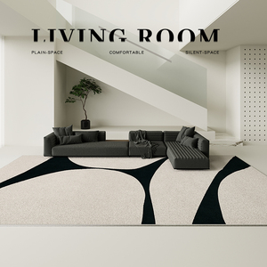 黑白客厅地毯沙发茶几耐脏家用极简2024新款卧室地垫免洗可擦夏天