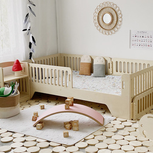 韩国婴儿床白桦木多层实木板带护栏儿童床男女宝宝单人床