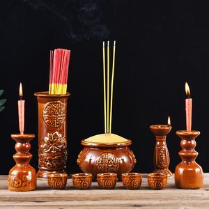 家用套装古铜色釉陶瓷香炉有金玉满堂礼佛拜神佛具用品。
