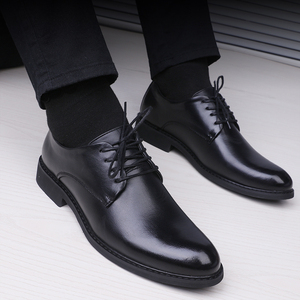 黑色保安皮鞋男士学生毕业商务正装韩版男鞋青年英伦增高新郎