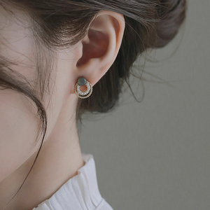 925银针双层圆环珍珠耳钉时尚冷淡风养耳洞耳环小众设计个性耳饰