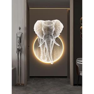 2022新款大象玄幻壁画现代简约玄关装饰画轻led灯北欧过道发光画