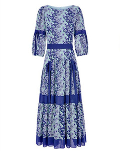 宝莱家专柜2023春季新款泡泡袖蓝调日式和风印花连衣裙B1DBW61530