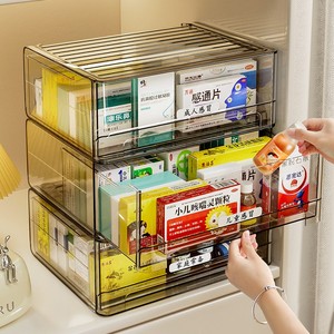 药盒收纳箱超大容量药箱家庭装医药抽屉式家用大号透明医用整理药