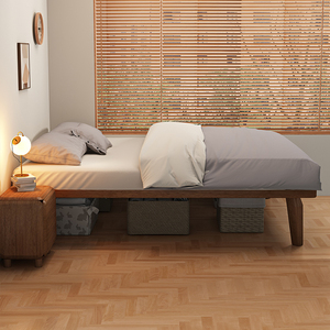 北欧实木齐边床现代简约榉木榻榻米床小户型卧室无床头1.5m大床架