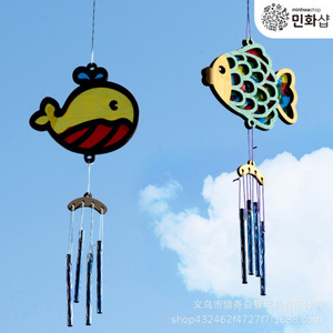 韩式创意捕梦网卡通小鱼儿DIY手工风铃材料包彩色玻璃纸装饰挂件