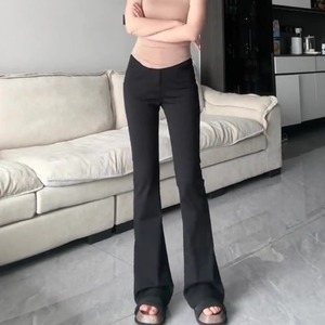 夏季薄款黑色垂感休闲裤女2024年新款高腰显高修身西装微喇叭裤子