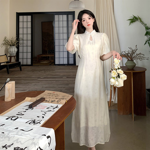 大码新中式改良旗袍晨袍订婚礼服伴娘服平时可穿连衣裙领证小白裙