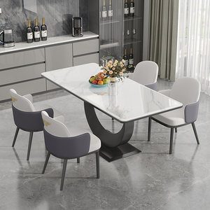 北欧亮光大理石餐桌椅组合轻奢家用餐厅极简新款长方形吃饭桌椅子