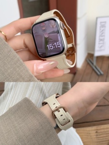 柔软小蛮腰反扣真皮女表带适用于s9苹果手表applewatch8代7654SE