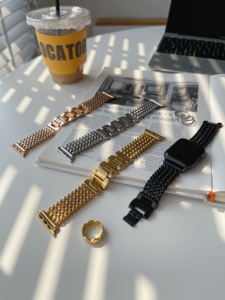 台湾博主同款奢华编织不锈钢表带女款适用苹果手表iwatch7代653