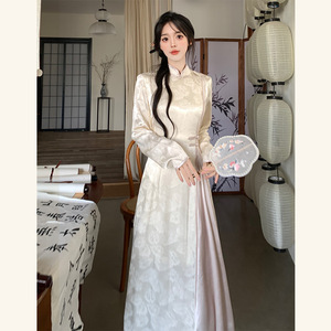 新中式国风领证登记小礼服白裙子伴娘订婚改良旗袍连衣裙唐装汉服