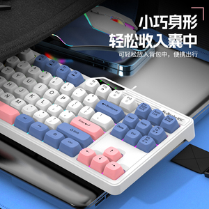 蝰蛇有线键盘87键鼠标套装混彩色发光笔记本电脑游戏电竞办公便携