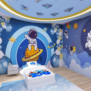 3D儿童房星空背景墙布太空宇航员卡通墙纸男孩女孩卧室环保壁画