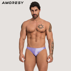AMORESY Oceanus系列男士日系纯色氨纶超低腰性感运动三角泳裤