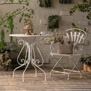 法式复古做旧铁艺桌椅组合咖啡店花园庭院阳台摄影创意圆桌带椅子