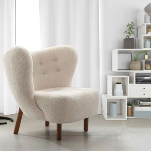 北欧单人沙发椅羊羔毛绒客厅休闲椅设计师白色简约轻奢卧室懒人椅