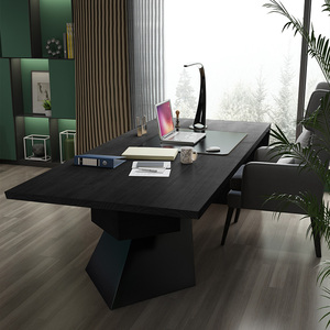 黑色实木老板办公桌办公室原木老板桌长侧柜创意书桌简约风电脑桌