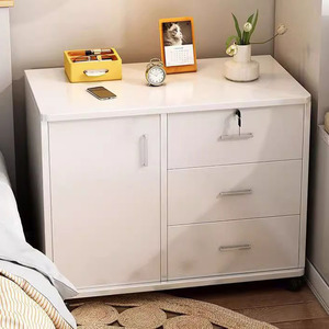 床头柜出租房带锁带轮简约现代家用卧室收纳柜床头置物架小型柜子