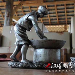 玻璃钢茶文化人物雕塑制茶流程炒茶晒青雕塑定制茶园茶楼景观铜雕