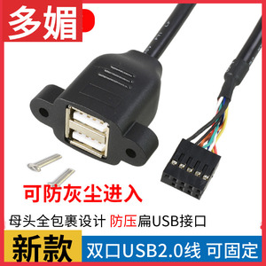 主板9针转USB2.0两口扩展线 带螺丝孔杜邦9Pin转USB双层 杜邦2.54