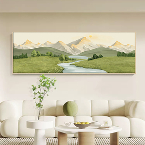 客厅装饰画日照金山沙发背景墙挂画山水风景北欧风高级感横幅壁画