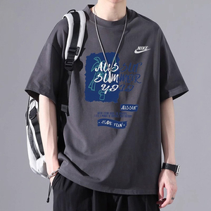 Nike耐克短袖t恤男夏季潮牌宽松纯棉半袖青少年上衣美式白色体恤