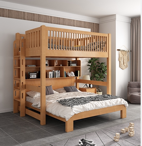 上下铺双层上床下桌组合全实木母子床榉木梯柜学习睡觉一体高架床